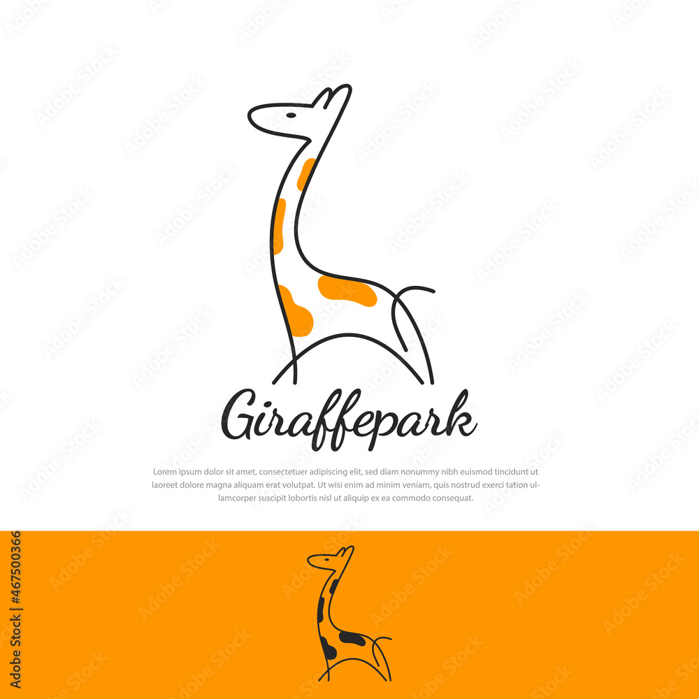 Fototapeta premium Giraffe Park Logo unique line style giraffe illustration