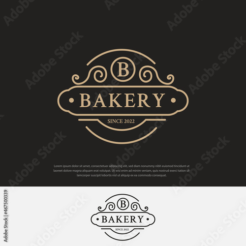 Bakery logo on a dark background, bread and cake emblems