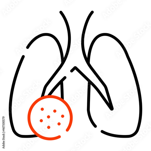 Human respiratory organ icon, solid design of infected lungs 