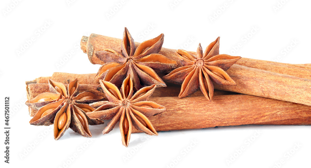 Cinnamon sticks and anise star isolated on white background Cinnamon sticks and anise star isolated on white background