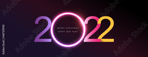 Merry christmas and happy new year 2022 text neon glowing light design background 