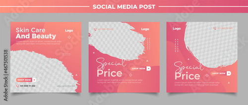 Cosmetic social media posts Set of Editable makeup and beauty square banner template design.	