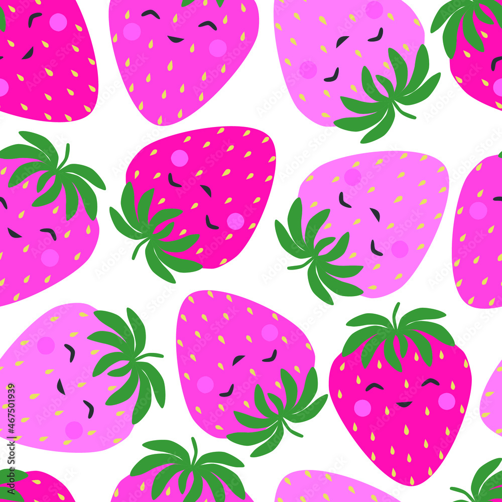 Seamless vector pattern with smiling strawberries Seamless vector pattern with smiling strawberries