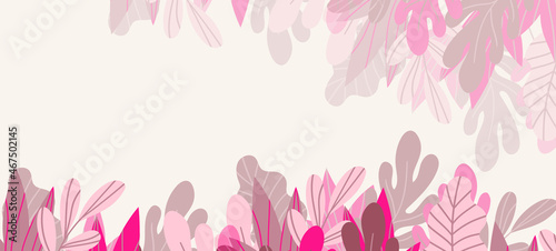 Floral web banner with drawn color exotic leaves. Nature concept design. Modern floral compositions with summer branches. Vector illustration on the theme of ecology, natura, environment