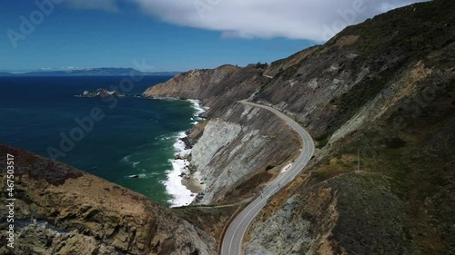 Drone footage of the pacific coast line south of San Francisco, California.