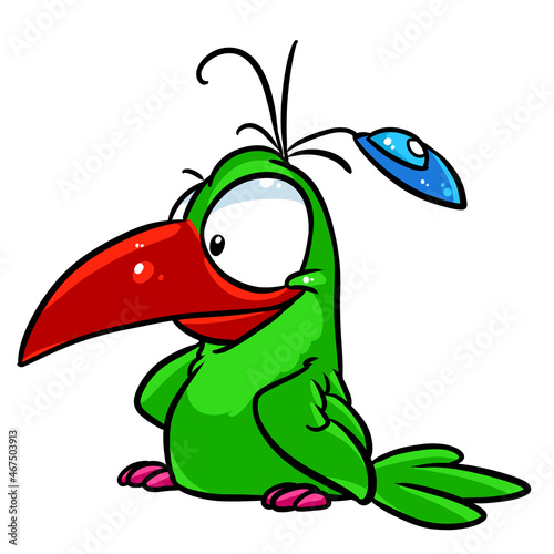 Little green bird parody big eyes illustration cartoon