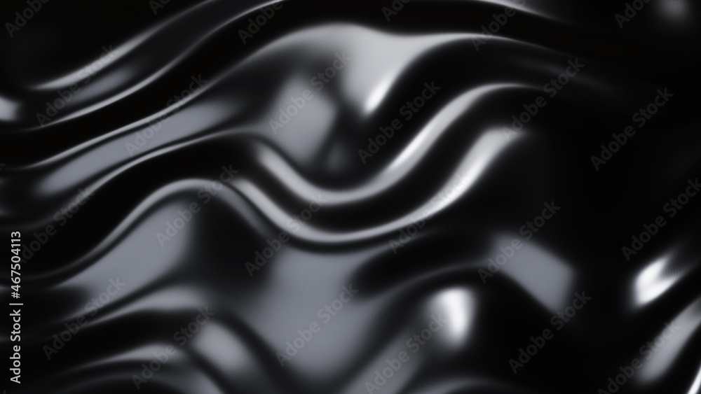 Black metal texture with waves, liquid dark metallic silk wavy pattern, 3D render illustration. Black metal texture with waves, liquid dark metallic silk wavy pattern, 3D render illustration.