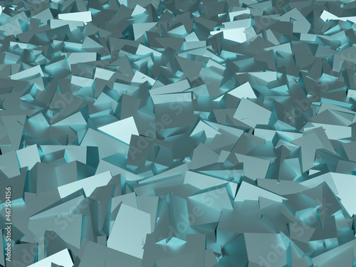 Fused metal gray-blue crystals close-up. 3D render.