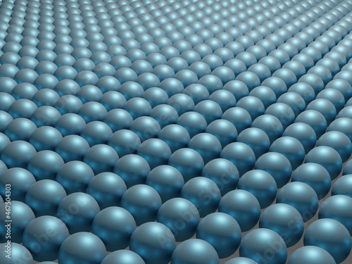 Plane of gray-blue metal balls. 3D render.