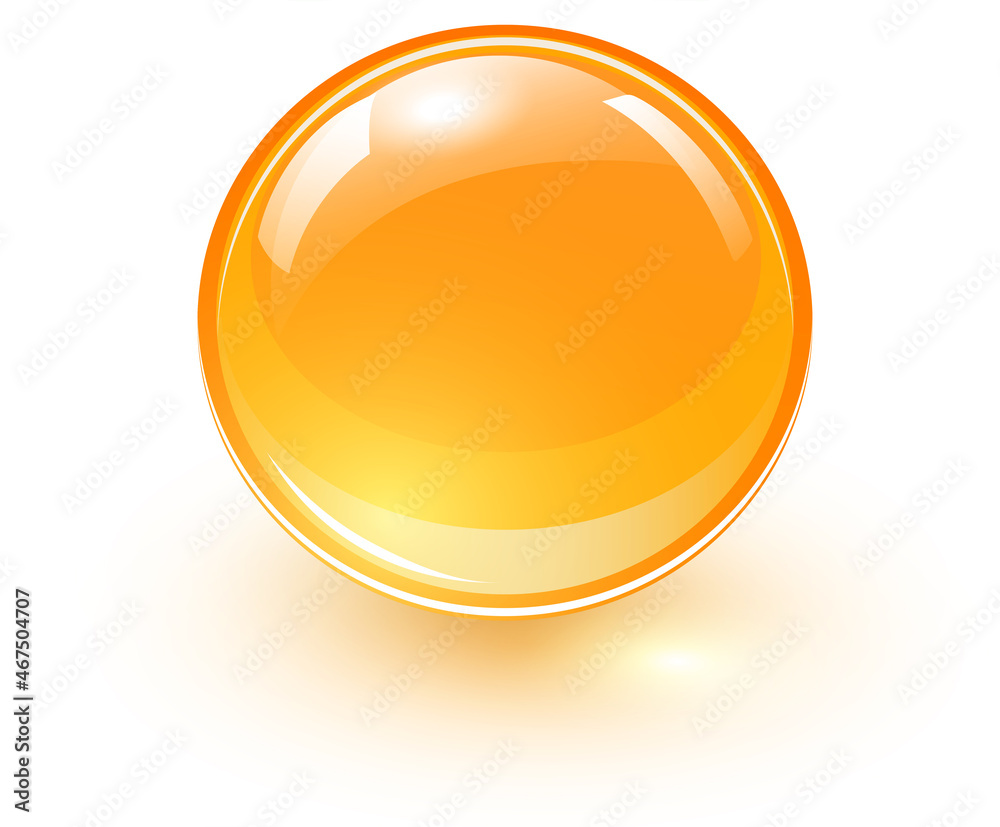 Orange glass ball, 3D shiny and lustrous sphere icon, vector illustration.