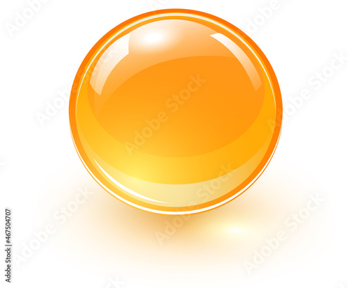 Orange glass ball, 3D shiny and lustrous sphere icon, vector illustration.