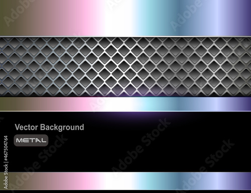 Silver metal 3D background, lustrous and shiny chrome metallic design with interesting holes pattern, vector illustration.