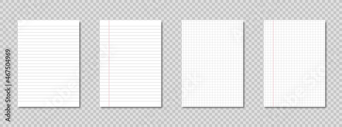 Obraz na plátne Creative vector illustration of realistic square, lined paper blank sheets set isolated on transparent background