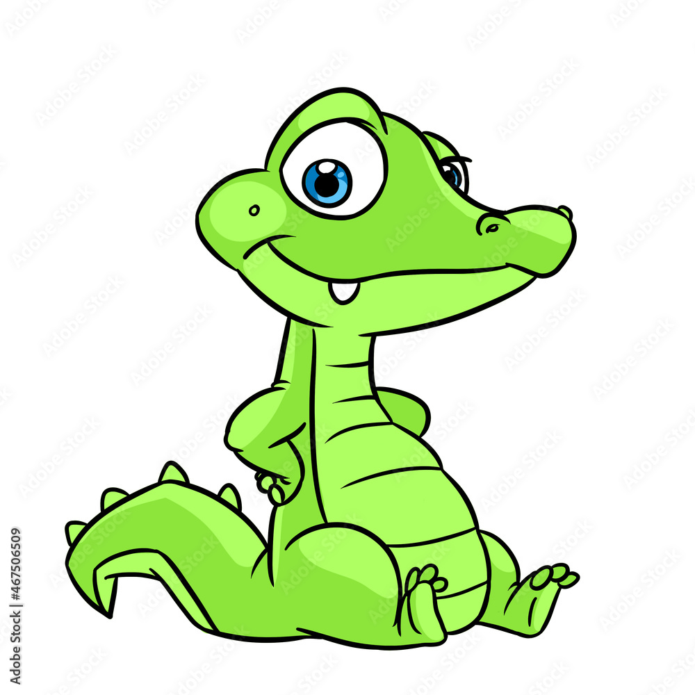 Naklejka premium Little green crocodile kid illustration cartoon