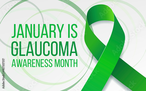 Glaucoma Awareness Month concept. Banner with green ribbon awareness and text.