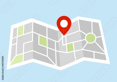 City map with navigation point in flat design.