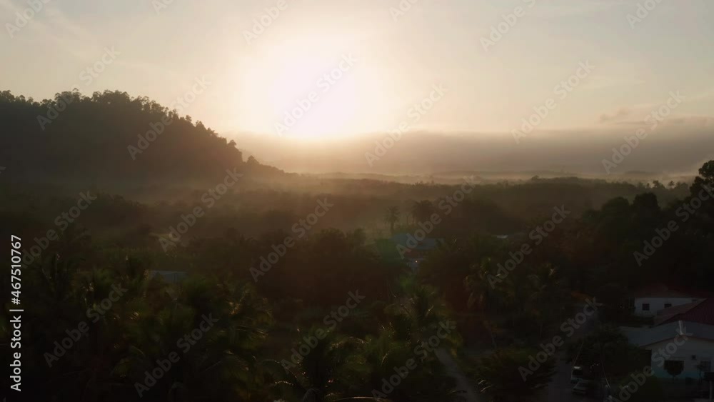Sunrise aerial view of mountain and oil palm plantation at Pagoh, Muar, Malaysia Sunrise aerial view of mountain and oil palm plantation at Pagoh, Muar, Malaysia