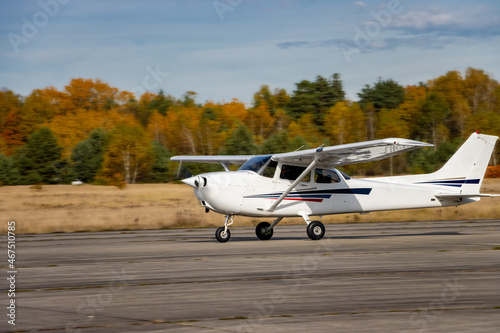 Start of a small plane on the runway