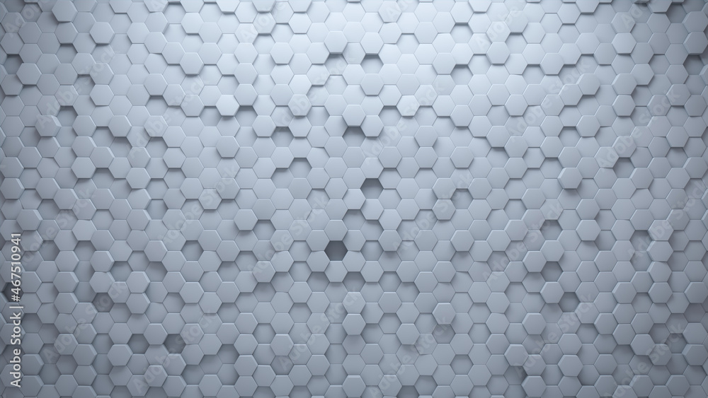Hexagonal, White Wall background with tiles. 3D, tile Wallpaper with