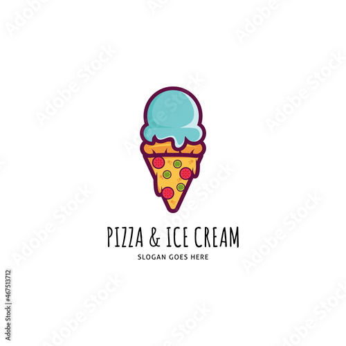 Ice Cream and Pizza Icon Vector Logo Template Illustration Design