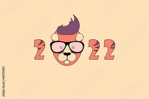 Tiger head as a symbol of 2022 year. Hipster style photo