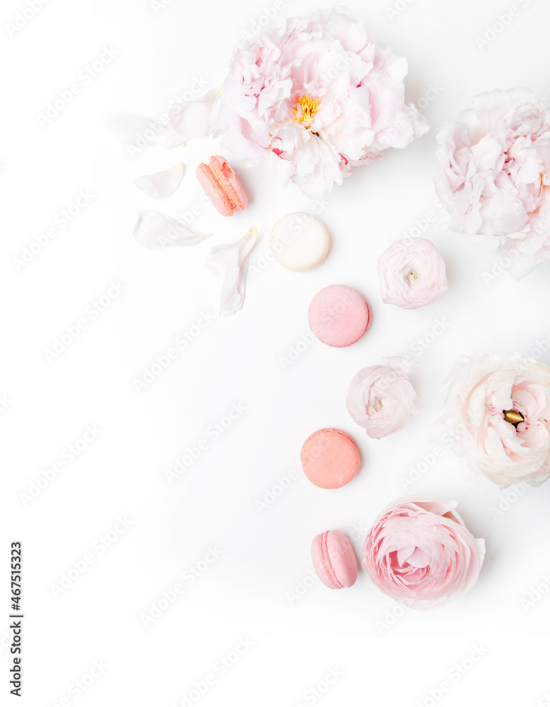 postcard layout and flowers on a white background 