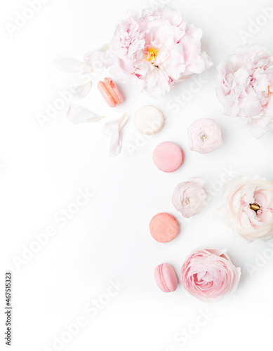 postcard layout and flowers on a white background 