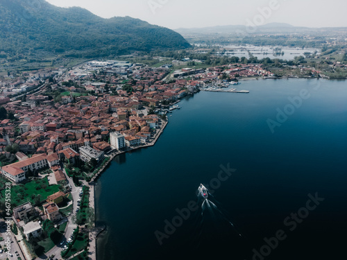 a great view on the iseo lake from a drone photo