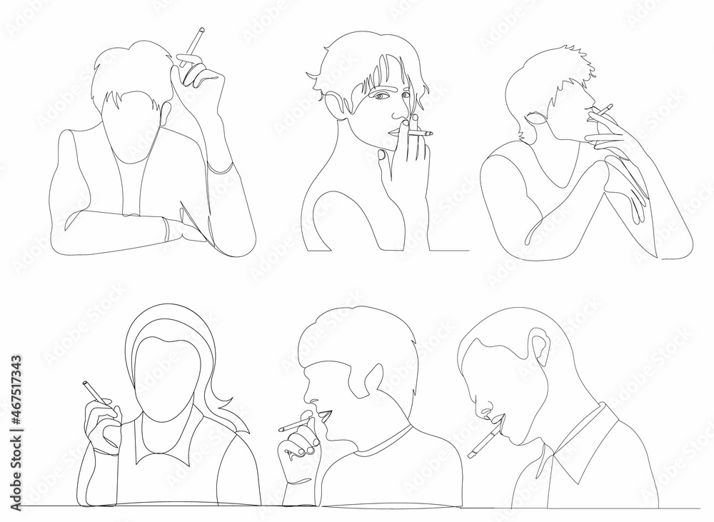 people smoke, continuous line drawing isolated, vector people smoke, continuous line drawing isolated, vector