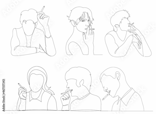 people smoke, continuous line drawing isolated, vector