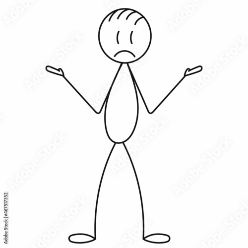 stick figure, person sad, upset in isolation, vector
