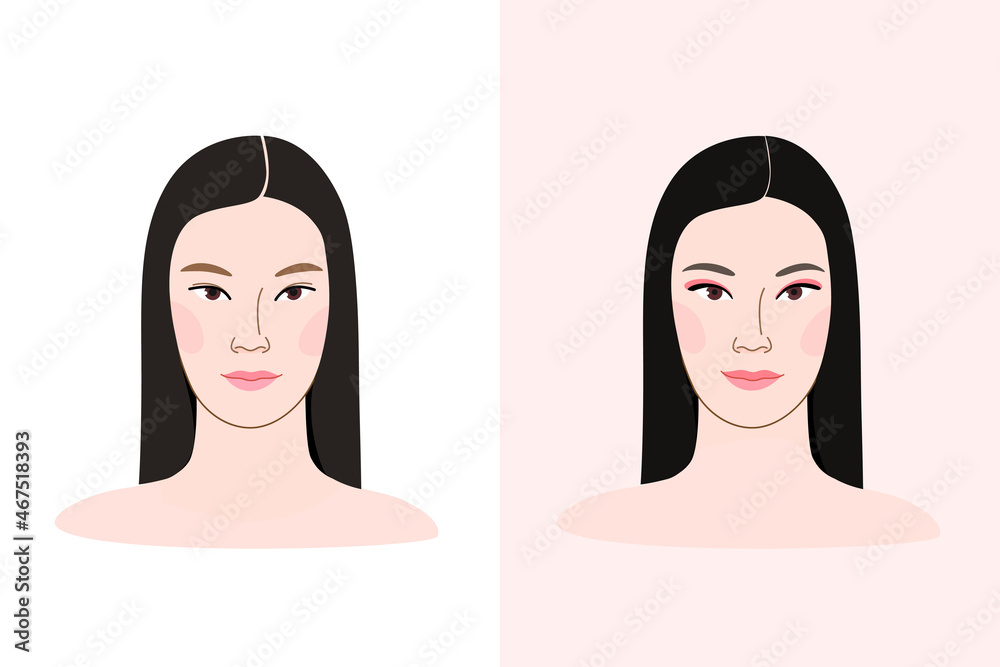 Portrait of chinese teen girl with dark hair. Cute illustration of woman face. Contour line illustration for beauty salons, cosmetics. Portrait of chinese teen girl with dark hair. Cute illustration of woman face. Contour line illustration for beauty salons, cosmetics.