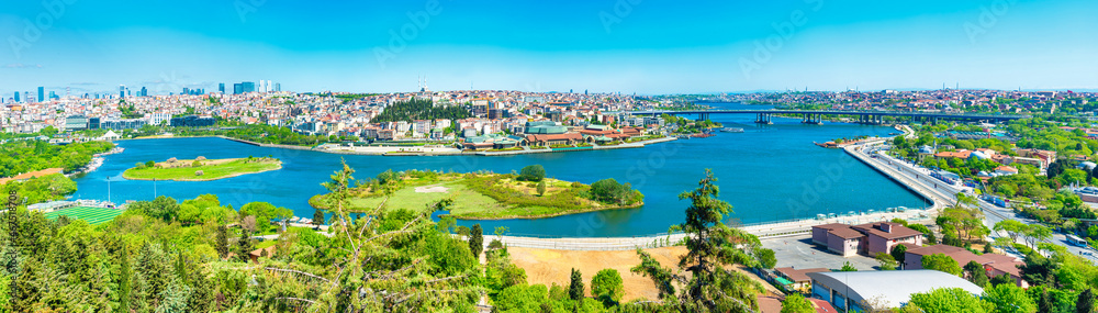 Istanbul city panorama with Golden Horn bay and view to Istanbul city architecture
