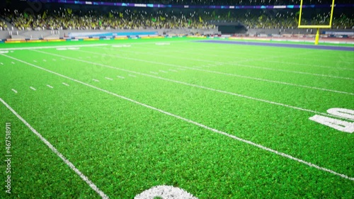 American football night stadium with fans iilluminated by spotlights waiting game. High quality 4k footage
