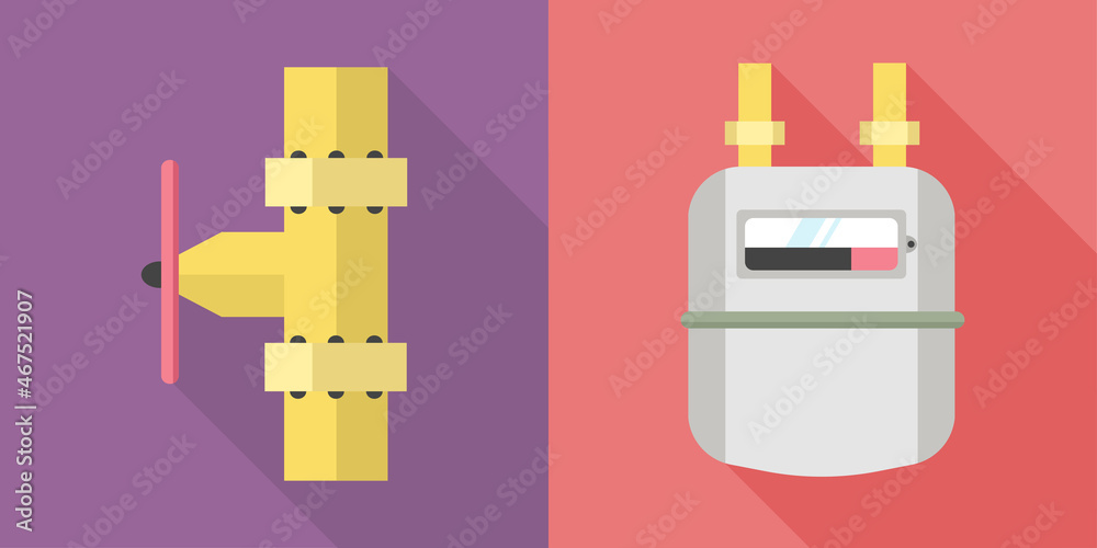 Gas meter, gas metering device, yellow gas pipe, flat icon with a long shadow Gas meter, gas metering device, yellow gas pipe, flat icon with a long shadow