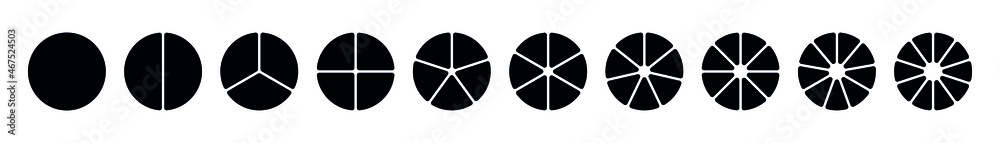 Infographic simple elements. Сircle flat diagram. Pie charts black set. Vector round 10 section Infographic simple elements. Сircle flat diagram. Pie charts black set. Vector round 10 section