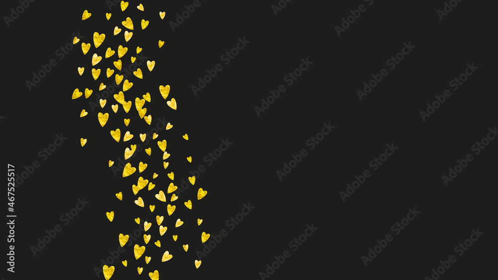 Valentine background with gold glitter hearts. February 14th day.
