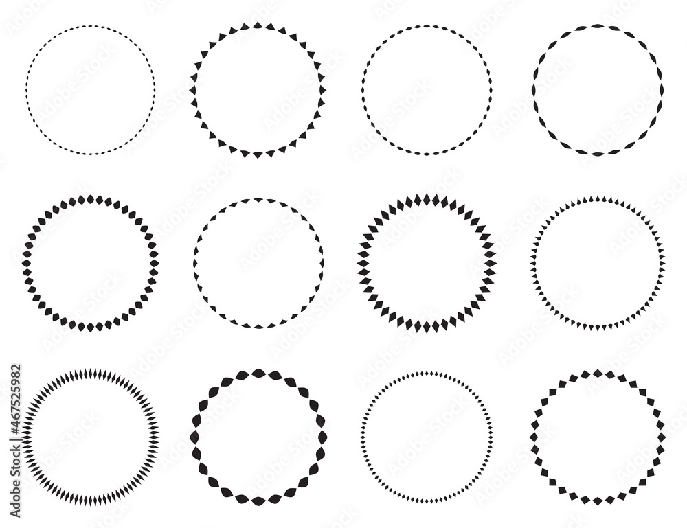 Set of round vector frames. Circle design pattern art.