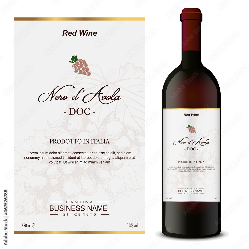 Premium Quality Red Wine Label with Bottle. high quality wine packaging