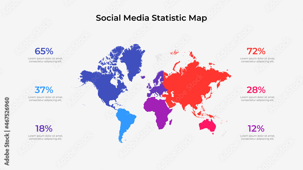 World map social media statistic. Infographic concept illustration