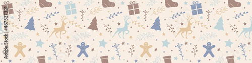 Seamless pattern with Christmas decorations. Panoramic header. Vector