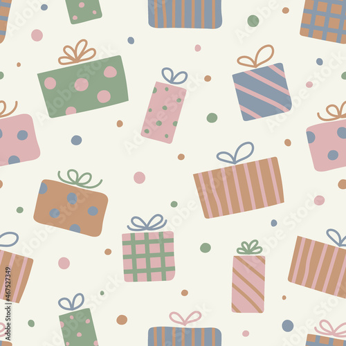 Seamless pattern with Christmas gift boxes. Vector