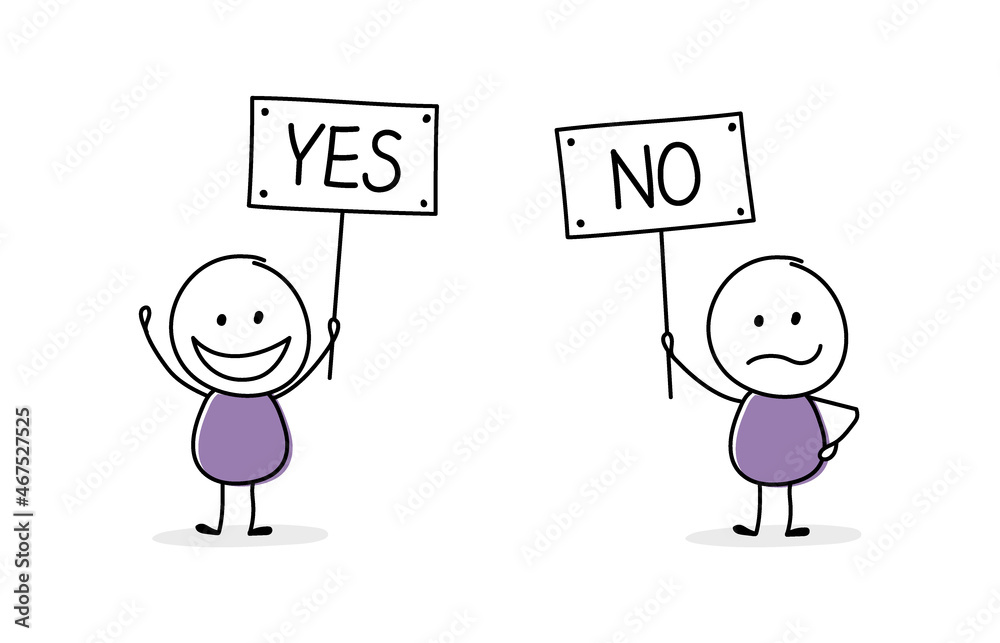 Cartoon stickmen with text on a board - yes and no. Vector Cartoon stickmen with text on a board - yes and no. Vector