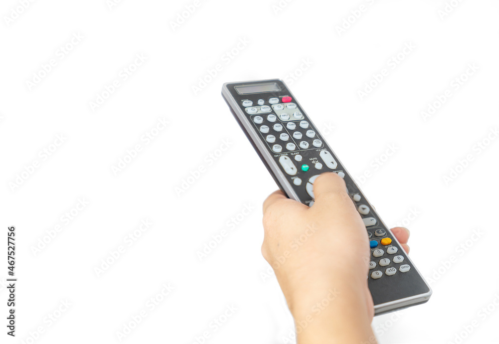 Close up remote control in hand on isolate white background. Close up remote control in hand on isolate white background.