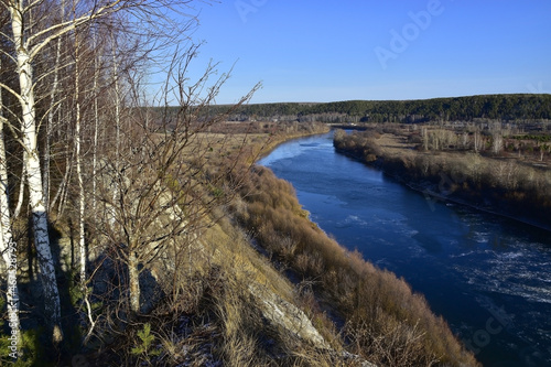 Panorama of the Sylva river valley from the top of Mount Grekhovskaya in late autumn