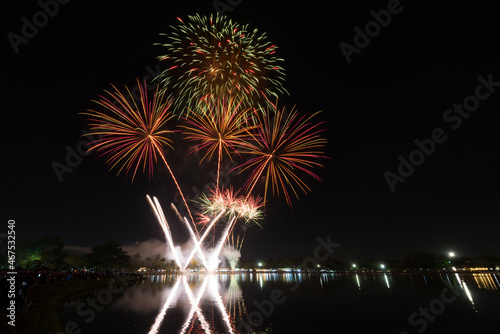 Amazing Beautiful firework on black background for celebration anniversary merry christmas eve and happy new year © wirakorn