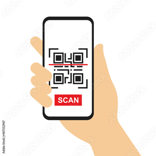 Wallpaper Mural Smartphone with QR code in hand. Scan QR code. Barcode, qrcode scanning of mobile phone in human hands. Flat vector illustration. Torontodigital.ca