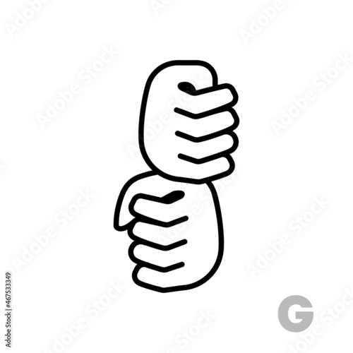 Letter G Universal and handicapped hand alphabet letter. Simple clear linear letter G, hand language. Learning the alphabet, non-verbal deaf-mute communication, expressive gestures vector.