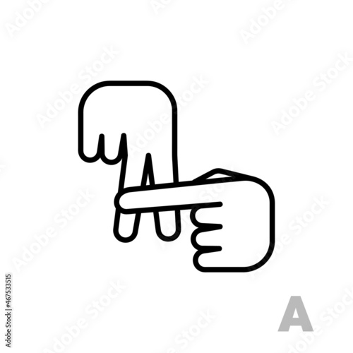 Letter A Universal and handicapped hand alphabet letter. Simple clear linear letter A, hand language. Learning the alphabet, non-verbal deaf-mute communication, expressive gestures vector.