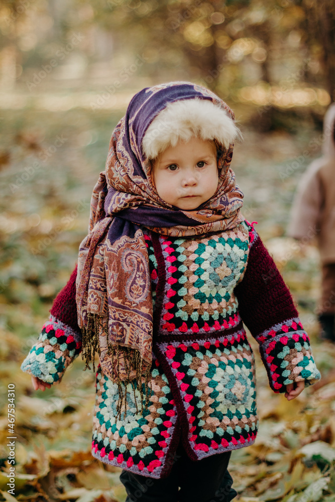 Little girl stand in autumn forest Little girl stand in autumn forest